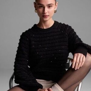 Maria Pavan Sequin Crew Neck Sweater - Black SZ L